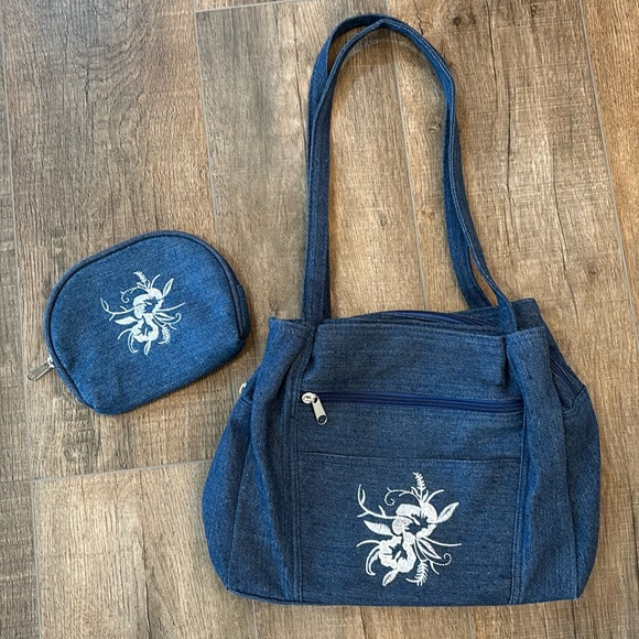 Women’s Shoulder Purse with matching zipper pouch in denim - Picture 1 of 9